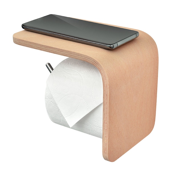 Porte Papier Toilette Mural en Bois avec Tablette