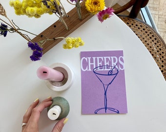 CHEERS Typo Postcard | Graphic Design Print | Fun | Typography | Cheers | flower | Flower | Alcohol | saying | Bottom up! | Cocktail | Buzzer