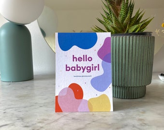 hello babygirl Postkarte zur Geburt | baby  | birth | willkommen | Illustration | Typographie |Grafikdesign |Grafik Design Print | Babykarte