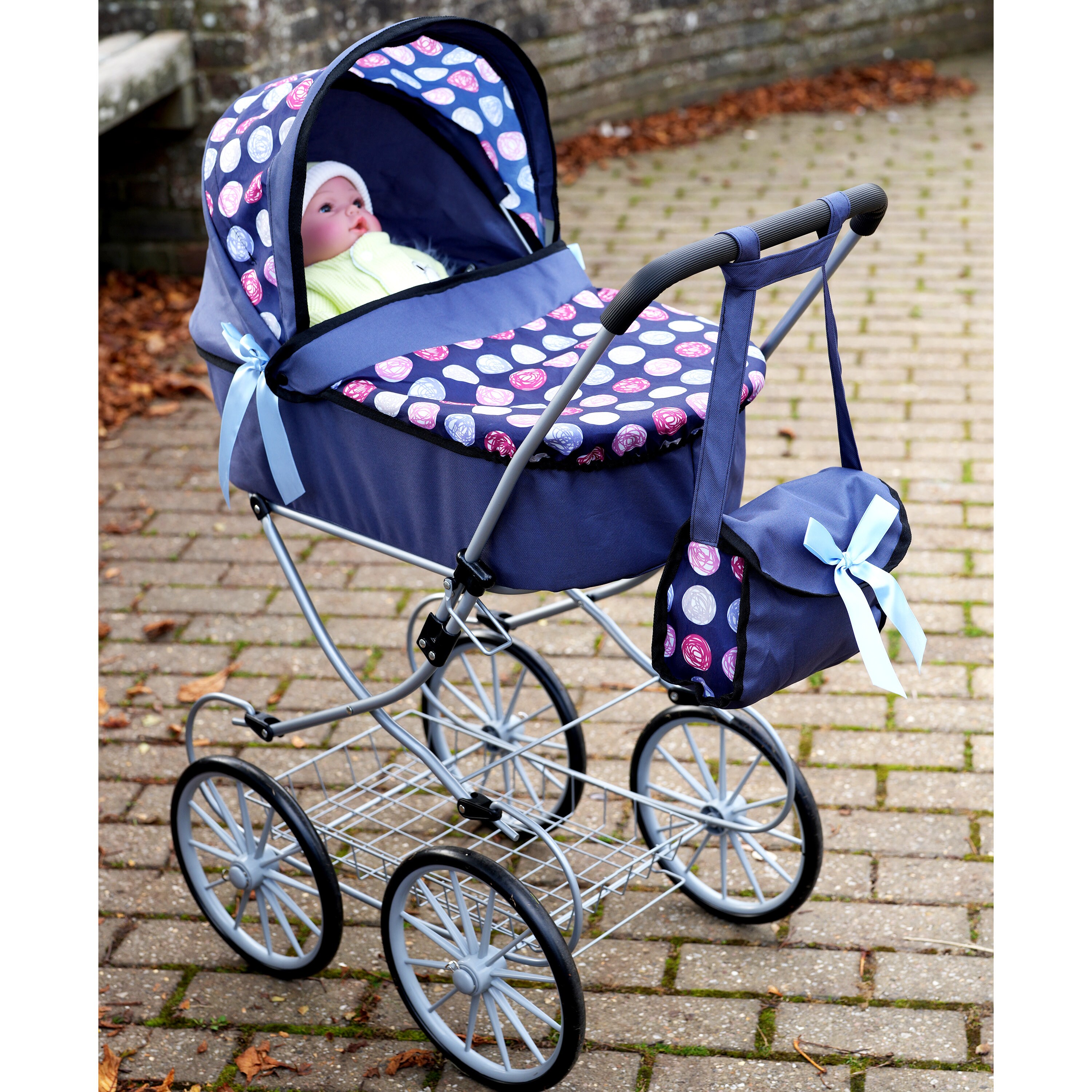 Navy Blue Dolls Pram Vintage Style 
