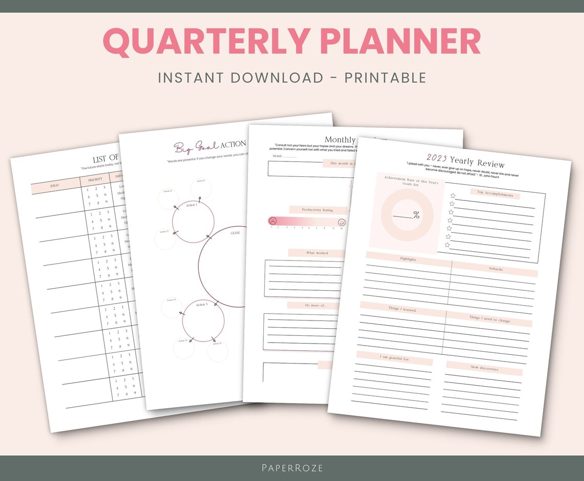 Quarterly Goal Planner Printable Goal Planner Digital Goal - Etsy