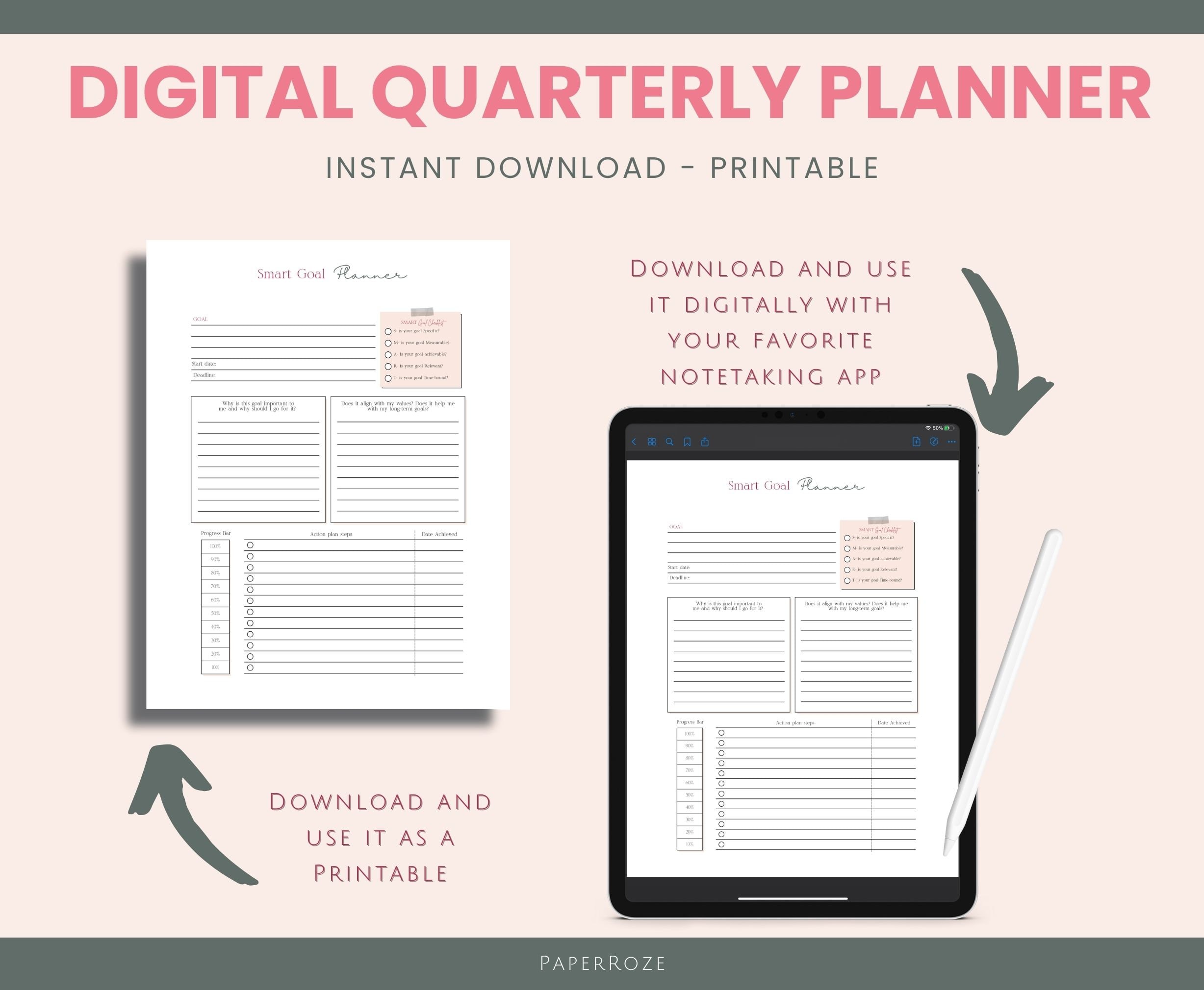 2024 Quarterly Goal Planner | Printable Weekly Planner, Digital Goal ...