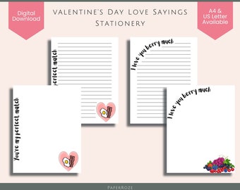 Valentinstag Briefpapier Pack, Liebessprüche Briefpapier Set, A4 und US Letter, Sofort Download Druckbares Schreibset, Briefpapier Set