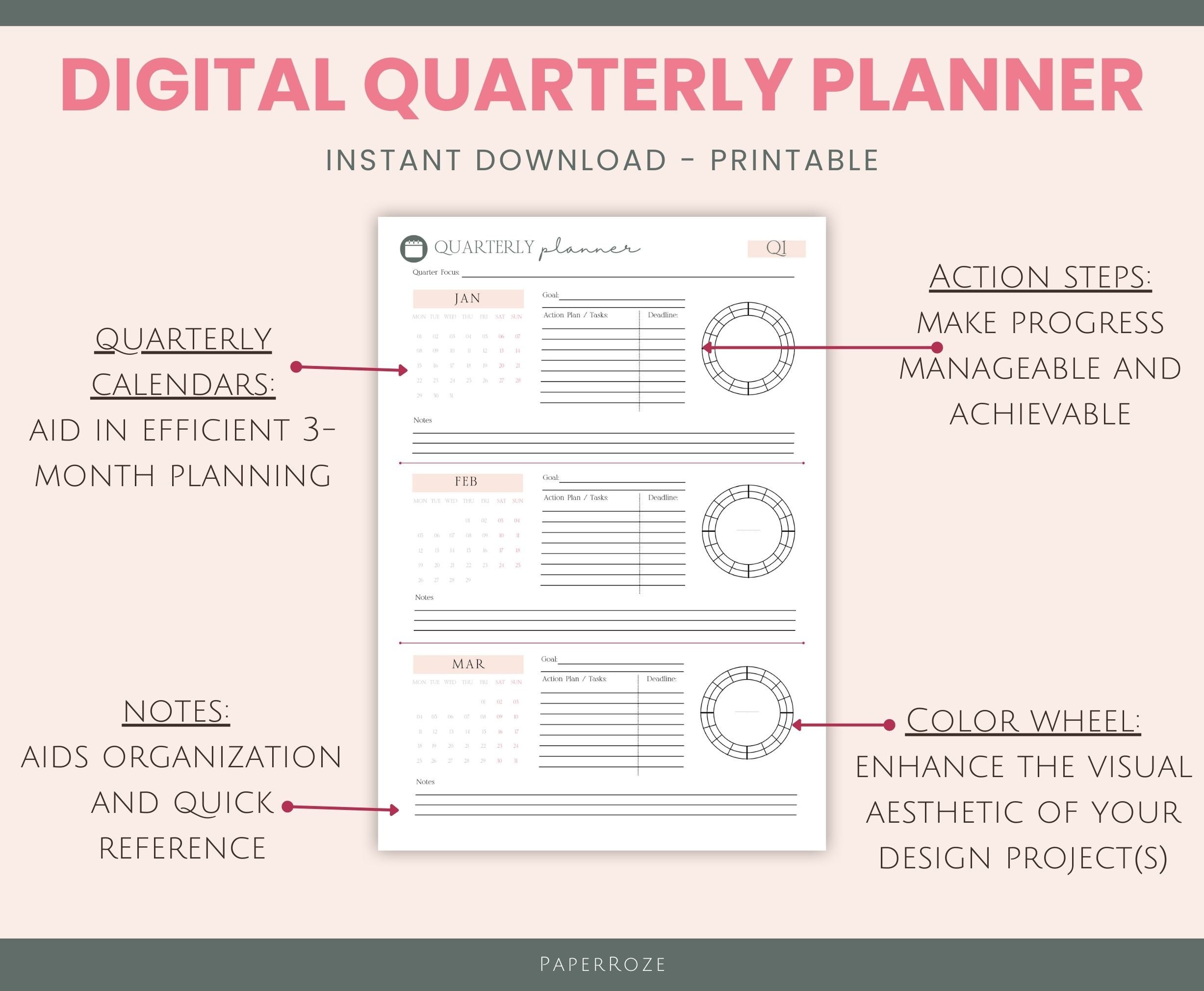 2024 Quarterly Goal Planner | Printable Weekly Planner, Digital Goal ...