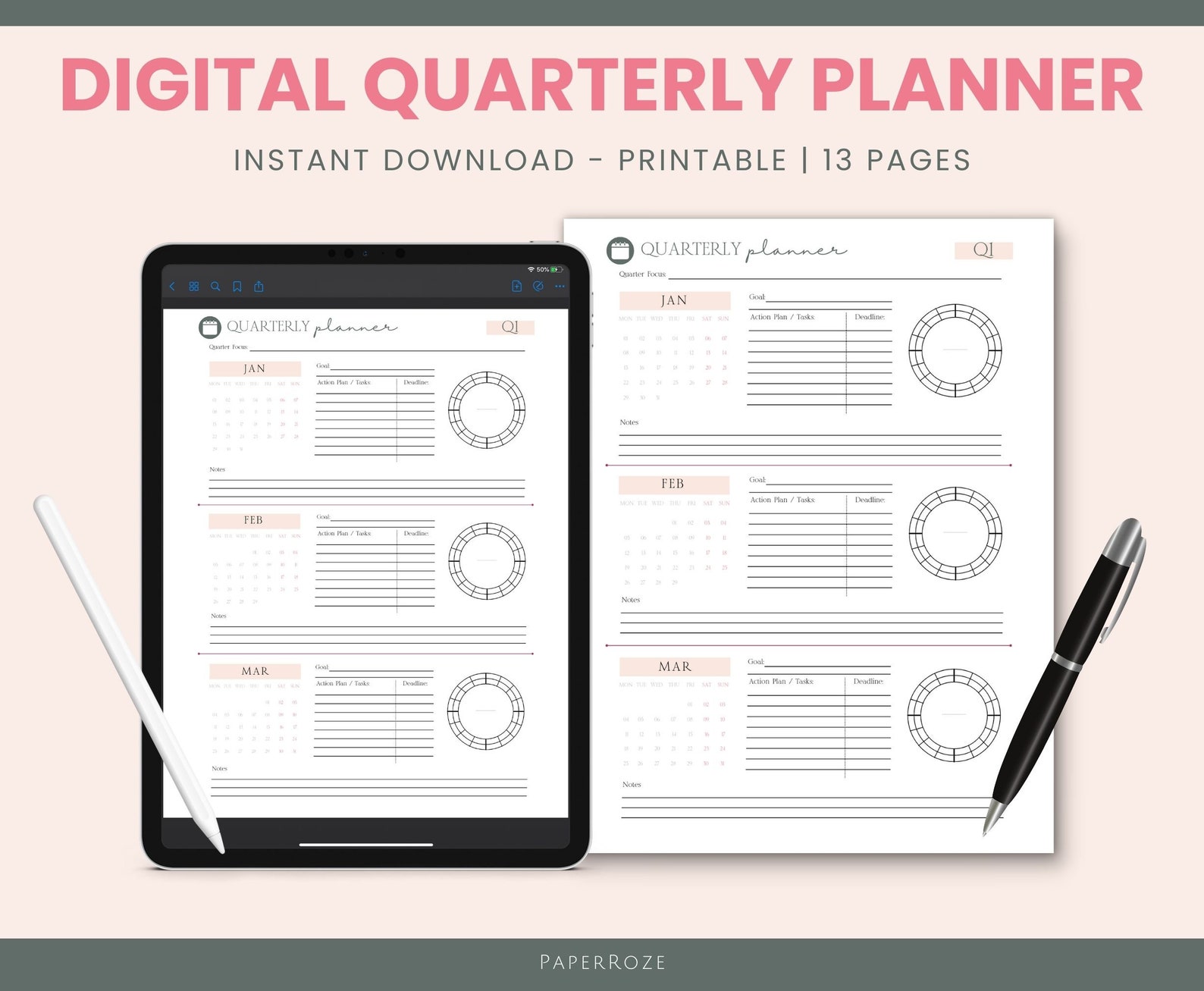 2024 Quarterly Goal Planner | Printable Weekly Planner, Digital Goal ...