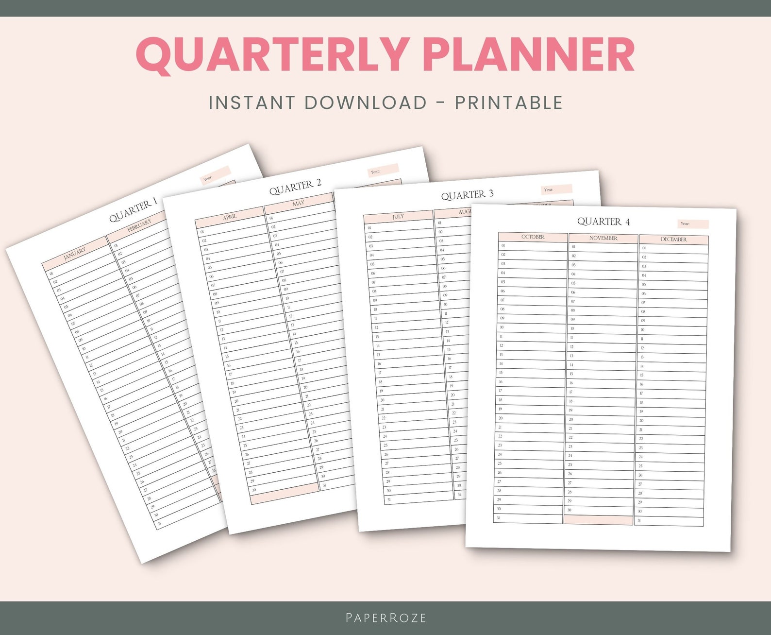 Quarterly Goal Planner | Printable Goal Planner, Digital Goal Worksheet, Productivity Planner ...