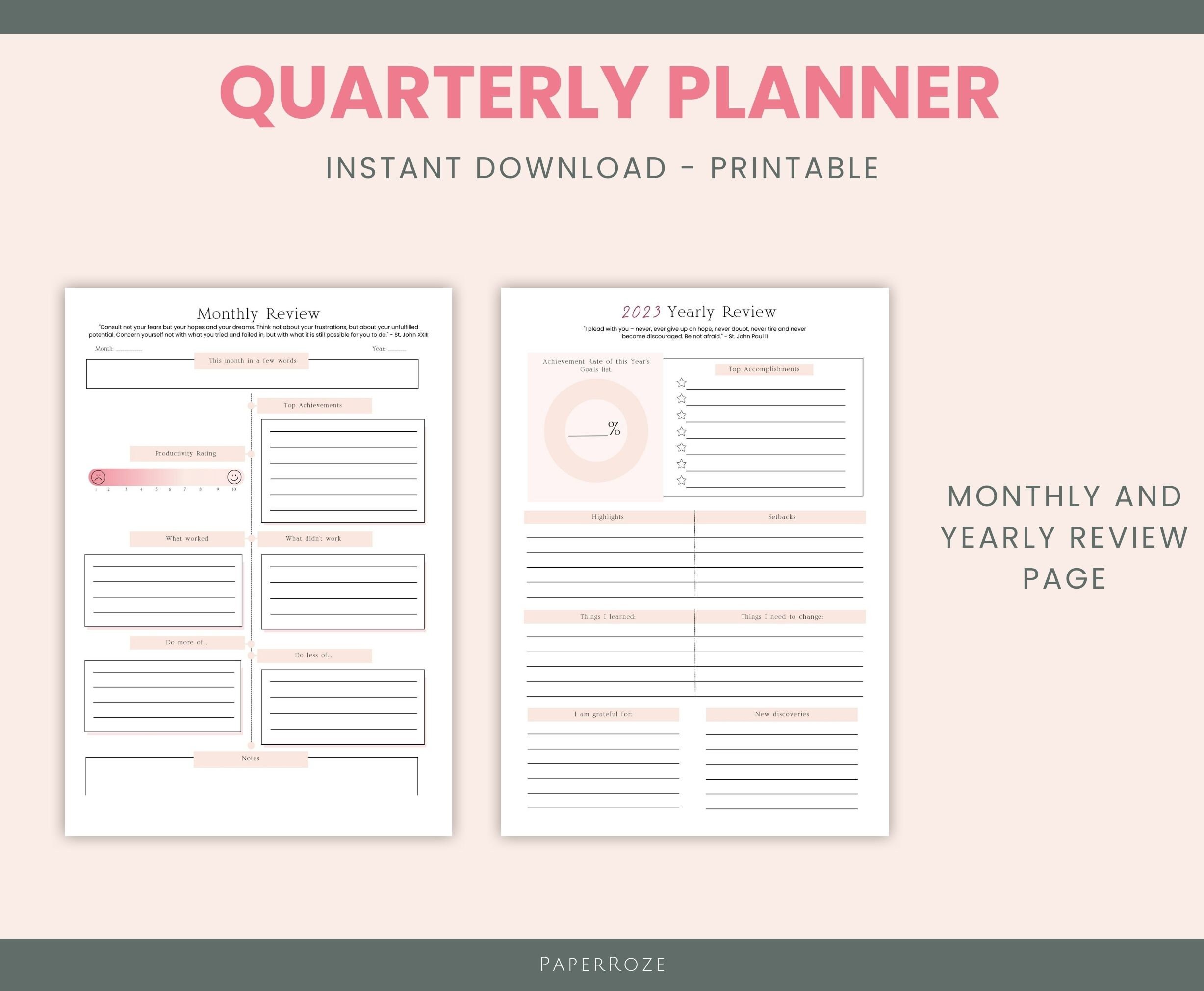 Quarterly Goal Planner Printable Goal Planner Digital Goal - Etsy
