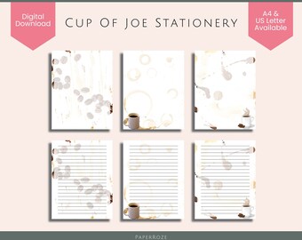 Cup of Joe Stationery Pack, Coffee Themed Writing Set, Printable Coffee Stationery Set A4 US Letter, Instant Download Stationery Paper Pack