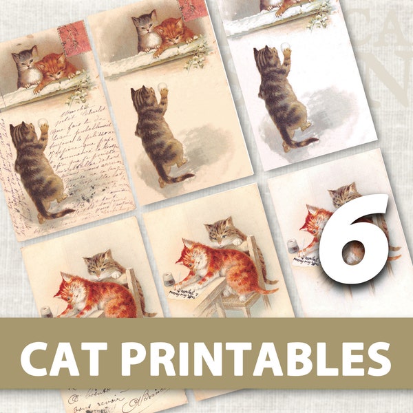 French Cat Postcard Printables | French Vintage Cat | Junk Journal | Carte Postale | Digital Download | Papercraft