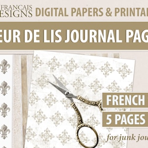 Fleur de Lis Franse Vintage Journal Paper | Plakboek papier | Gold Perkament Gestreepte Grunge | Digitaal Download Printable