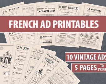 10 Franse advertentiepagina printables | Digitaal download | Vintage Ad Ephemera voor Junk Journals Pockets Tags | Kaart maken | Papier knutselen