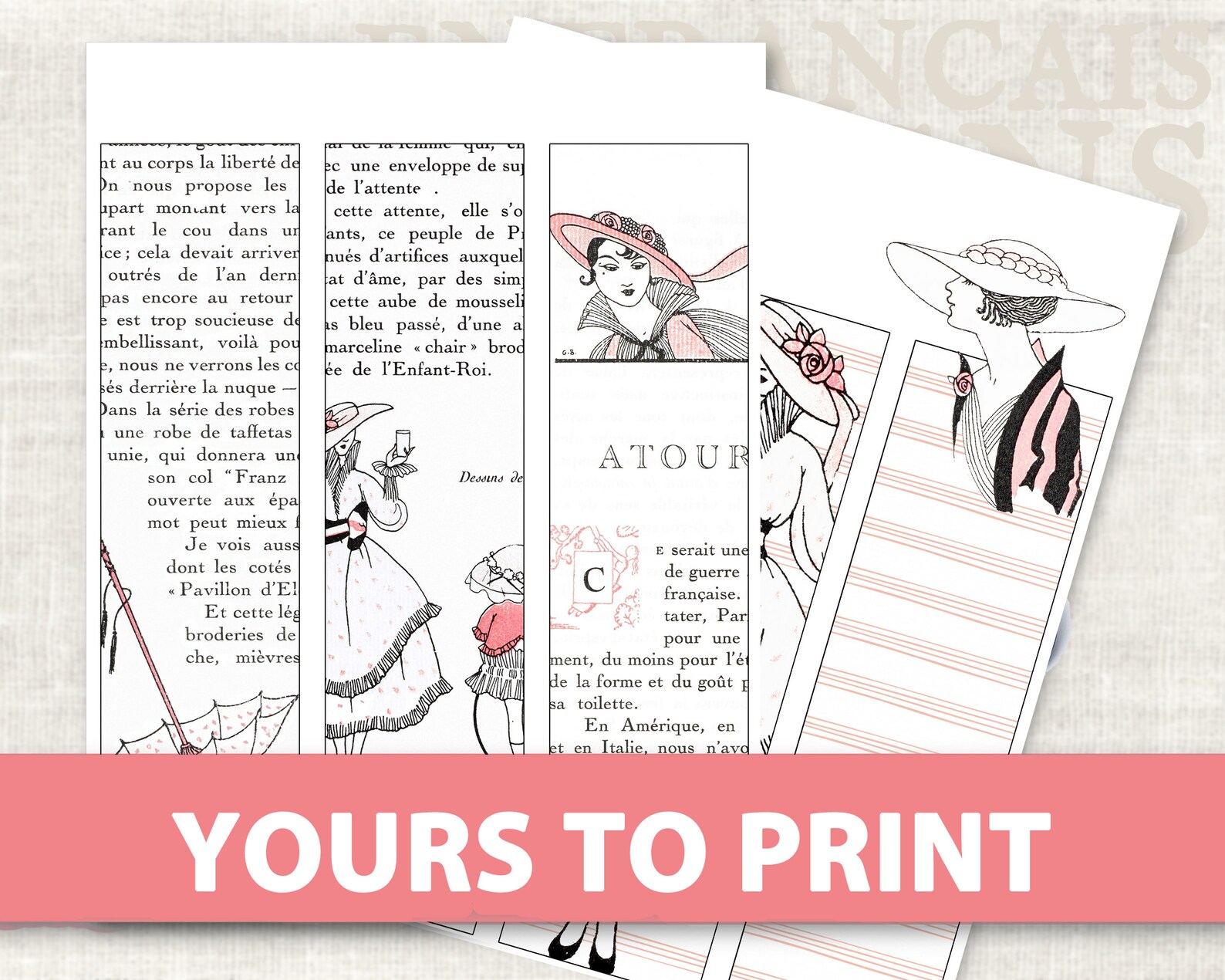 French Fashion Bookmark Printables French Vintage Junk - Etsy