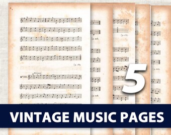 5 Music Page Printables | Digital Download | Music Ephemera for Junk Journals Pockets Tags | Vintage French | Vintage Sheet Music