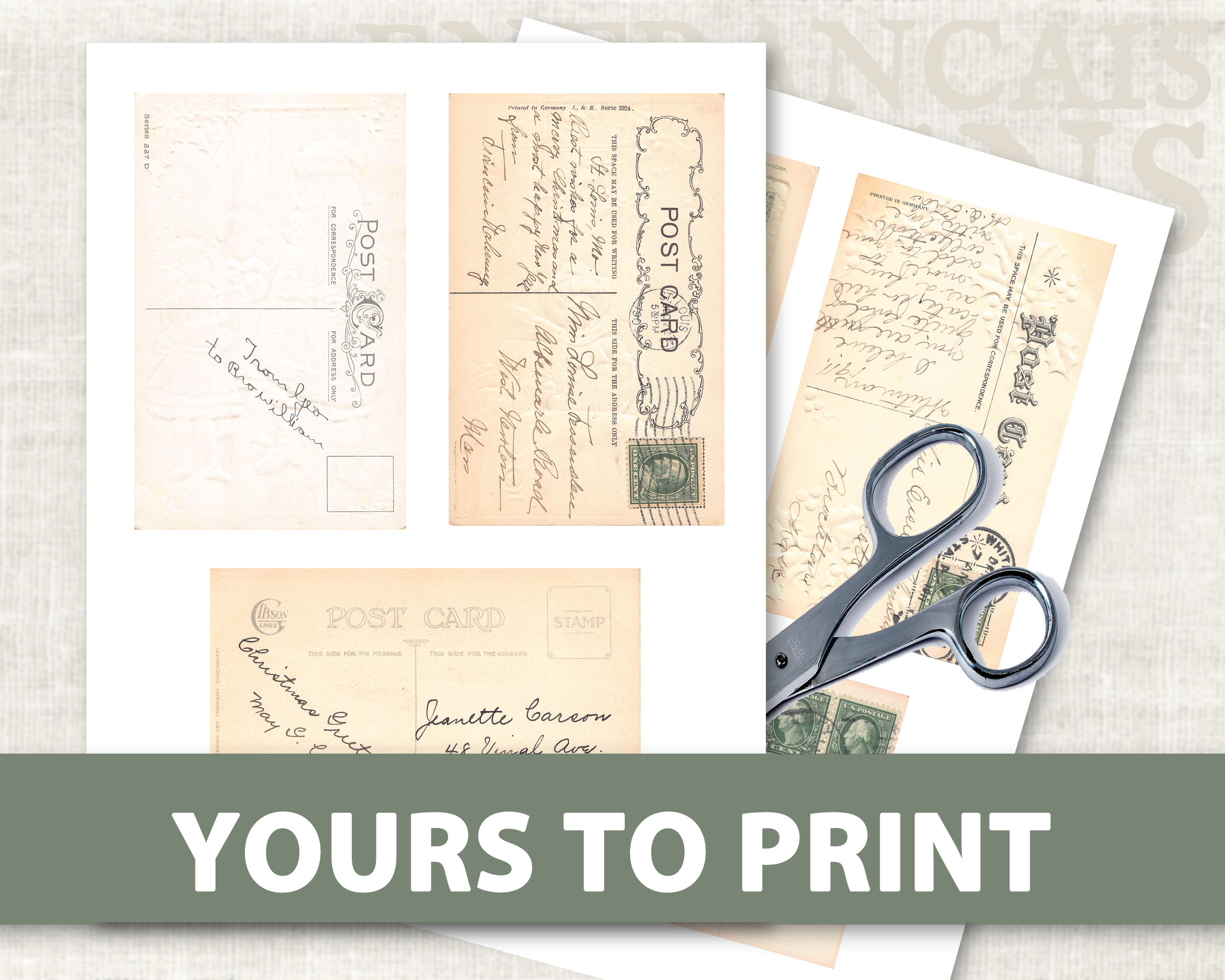 12 Vintage Postcard Printables | Digital Download | Postcard Ephemera ...