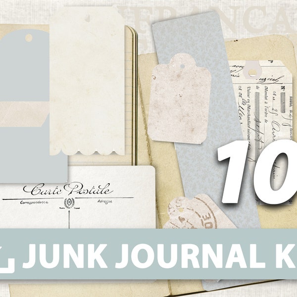 Junk Journal Kit Printables | French Tags | Junk Journal | Carte Postale | Digital Download | Bookmark | Vintage French