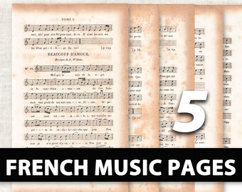 5 Vintage Music Page Printables | Digital Download | Music Ephemera for Junk Journals Pockets Tags | Vintage French | French Song Lyrics