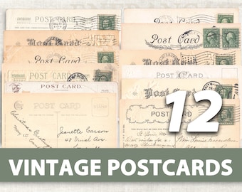 12 Postales Vintage Imprimibles / Descarga Digital / Postal Efímera para Revistas Basura Bolsillos Etiquetas / Manualidades / Manualidades