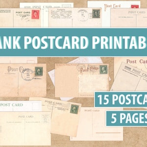 15 Blanko Vintage Postkarten Drucke | Digitaler Download | Postkarte Ephemera für Junk Journals Taschen Anhänger | Kartenherstellung | Basteln aus Papier