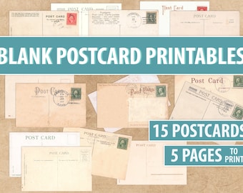 15 Blank Vintage Postcard Printables | Digital Download | Postcard Ephemera for Junk Journals Pockets Tags | Card Making | Paper Crafts