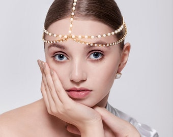 Celestial Elegance Crystal & Pearl Head Chain