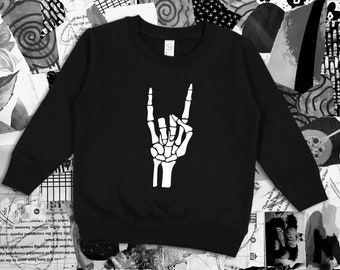 Rock On Skeleton Hand Toddler Crewneck Sweatshirt Fleece Jumper