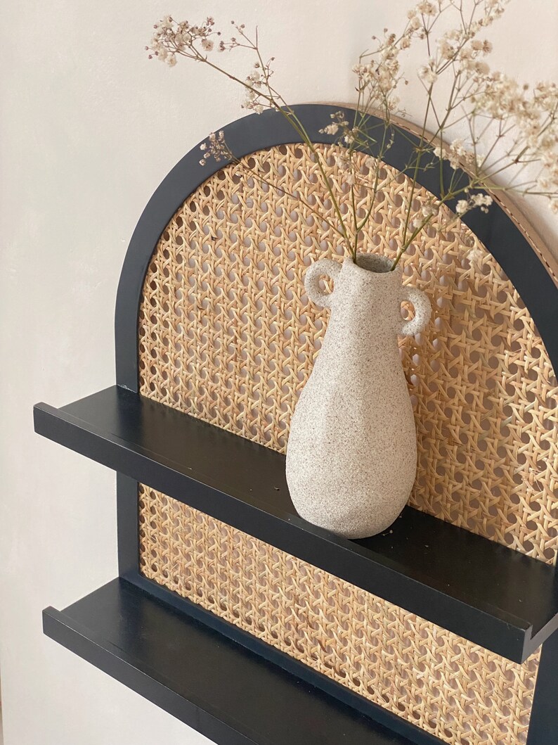 Rattan Floating Wall Shelf Arch Black Etsy