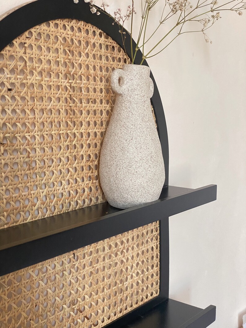 Rattan Floating Wall Shelf Arch Black Etsy