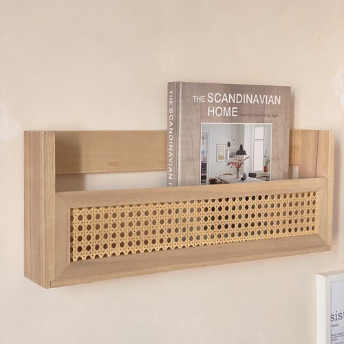 Rattan Floating Wall Shelf Arch Black Etsy