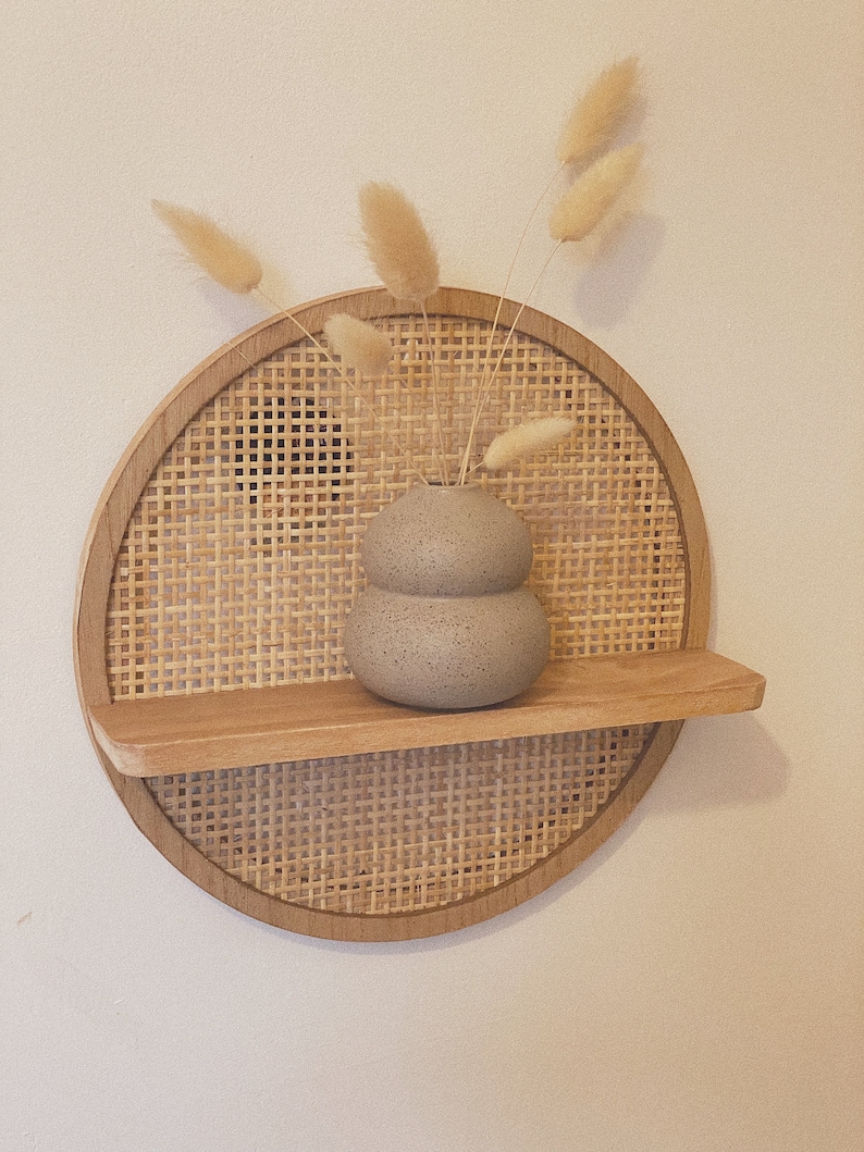 Wooden Rattan Cane Wall Shelf Home Decor Minimalist Japandi Etsy Canada