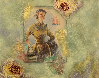 Collage Art, Retro, 1955-1956, Vintage, Large Wall Art, Stretched Canvas, Acrylic Paints, LiLoByLiLo