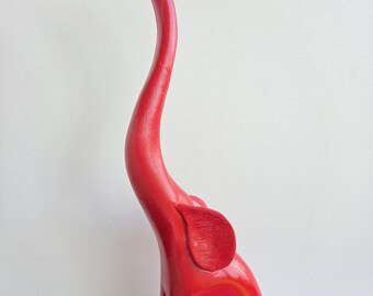 Handmade Red Elephant Sculpture, Glossy Hand-Painted Statue, 16" Resin Art, Made in USA