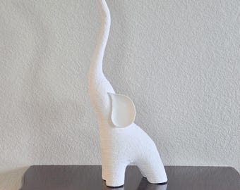 22 inch elephant , Handmade White Elephant Sculpture, Textured Rope-Effect Statue, Modern Home Decor