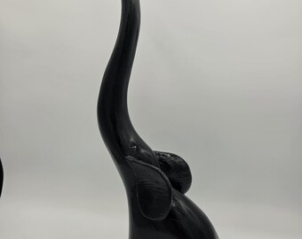 Handmade Glossy Black Elephant Sculpture, Modern Art Statue, Handmade in USA