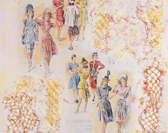 Retro collage 1947, handmade, large wall art, LiLoByLiLo