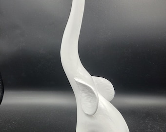 Glossy White Elephant Statue, Hand-Painted Modern Sculpture, Unique Gift