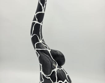 Crackle Pattern Elephant Statue, Hand-Painted Glossy Sculpture, Handmade USA