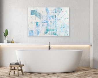 Aquamarine, Acrylic Abstract, Large Wall Art, Handmade, Stretched Canvas, LiLoByLiLo