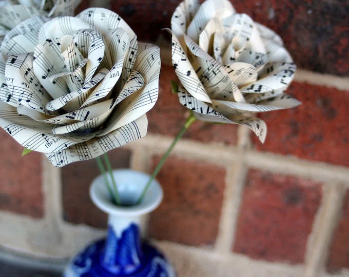Sheet Music Roses: Handmade Recycled Vintage Paper Flowers - Set of 3