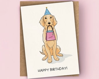 Carte de voeux Golden Retriever Happy Birthday A6 Celebration