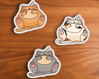 Sleepy Fat Cat Stickers – Matte Weatherproof Vinyl Decals
