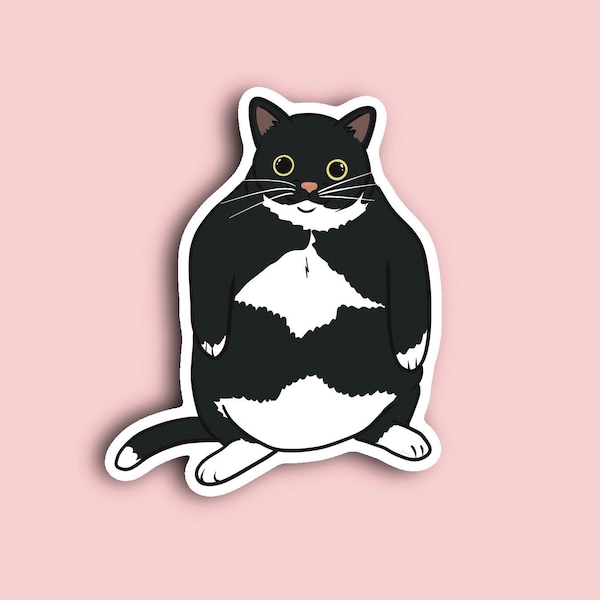 Fat Cat Tuxedo Kitty Matte Vinyl Sticker