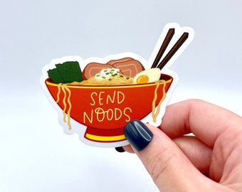 Bol de nouilles ramen autocollant | Sticker en vinyle mat pour bols ramen « Send Noods »