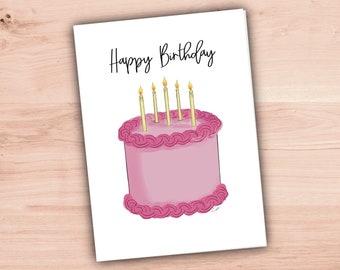 Carte de bougies de gâteau de joyeux anniversaire | Carte de vœux individuelle A6 ou lot de 4 cartes