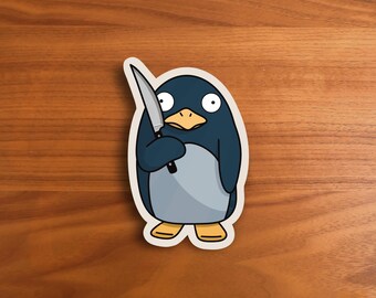 Chaotic Blue Penguin Vinyl Sticker – Funny Knife Decal