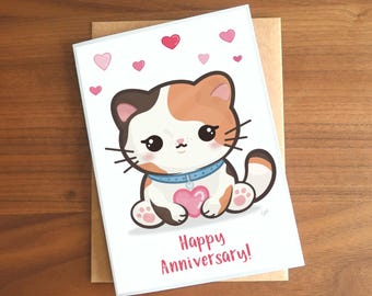 Calico Cat Anniversary Card – Kawaii Love Greeting