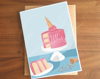 Happy Birthday Pink Ice Cream Cake A6 Celebration Greeting Card