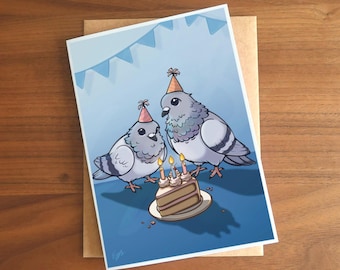 Funny Pigeon Birthday Card – Whimsical Bird Illustration