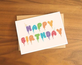 Rainbow Balloon Birthday Card | A6 Size | Blank Inside