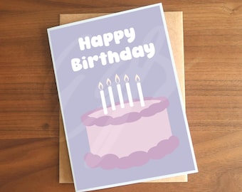 Purple Birthday Cake Greeting Card | A6 Size | Handmade with Brown Kraft Envelope Included