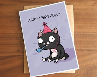 Happy Birthday Tuxedo Cat Celebration A6 Greeting Card